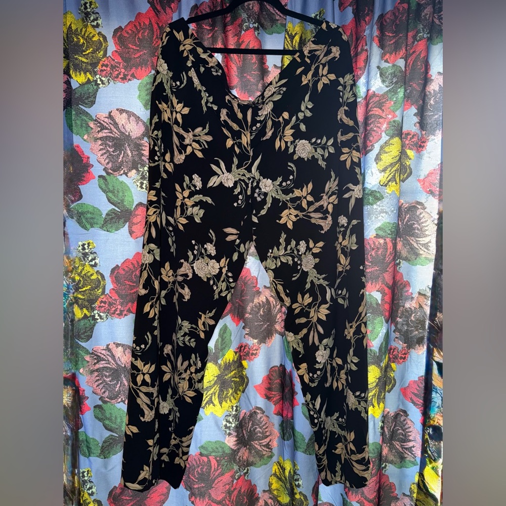 Lands' End Black Floral Jumpsuit